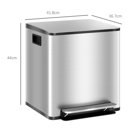  Cos de Gunoi cu 2 Compartimente de 15L cu Pedala, si Capac Silentios din Otel, 41,8x36,7x44 cm, Argintiu [2]