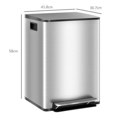  Cos de gunoi cu 2 compartimente de 20L cu pedala si capac silentios, din otel inoxidabil si PP, 41,8x36,7x58 cm [2]