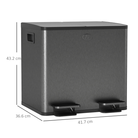  Cos de Gunoi cu 2 Sectiuni de 15L, cu inchidere Silentioasa, din Otel Inoxidabil si PP, 41.7x36.6x43.2 cm, Negru [2]