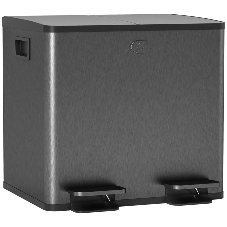 Bucatarie -  Cos de Gunoi cu 2 Sectiuni de 15L, cu inchidere Silentioasa, din Otel Inoxidabil si PP, 41.7x36.6x43.2 cm, Negru