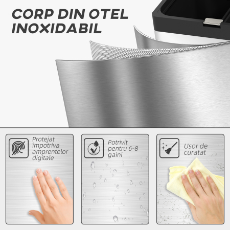  Cos de Gunoi cu 3 Compartimente de 56L, Pedala si inchidere Silentioasa, 45,7x35,8x76 cm, Argintiu [7]