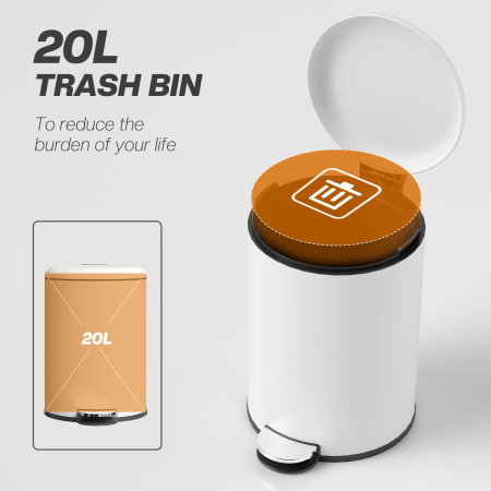  Cos de gunoi cu pedala 20L, capac cu inchidere lenta, din metal si PP, 36x30x44.5 cm, crem [3]