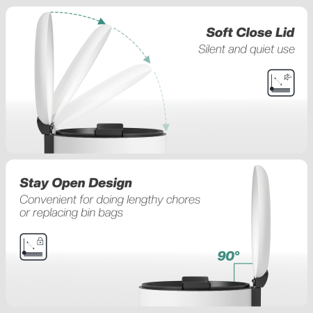  Cos de gunoi cu pedala 20L, capac cu inchidere lenta, din metal si PP, 36x30x44.5 cm, crem [4]