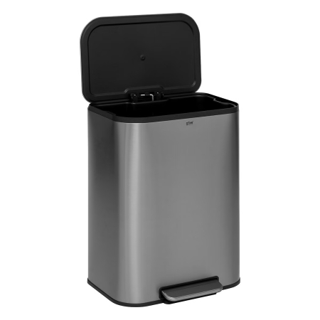 Accesorii pentru bucatarie - Cos de gunoi cu pedala din otel inoxidabil mat, 50L, galeata interioara detasabila, 45x35x61 cm, argintiu