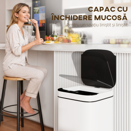  Cos de Gunoi de 13L cu Senzor, din Otel si PP, 24x24x41 cm, Alb [6]
