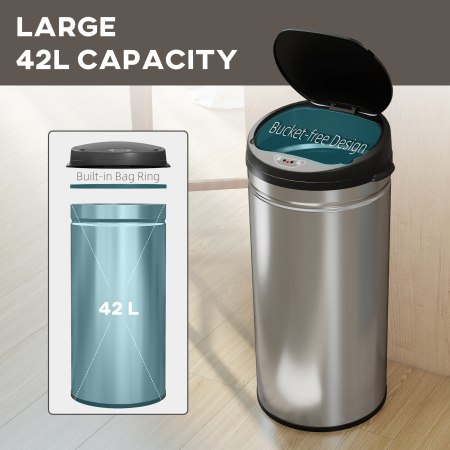  Cos de Gunoi de 42L cu Senzor de Miscare si Deschidere Automata, 30.5x30.5x68 cm, Negru si Argintiu [4]