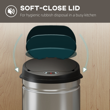  Cos de Gunoi de 42L cu Senzor de Miscare si Deschidere Automata, 30.5x30.5x68 cm, Negru si Argintiu [6]