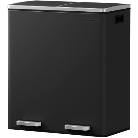 Accesorii pentru bucatarie - Cos de gunoi din inox cu 2 compartimente colectare selectiva, cu galeti interioare, 2x30litri, negru
