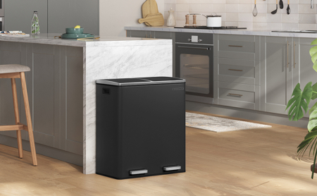 Cos de gunoi din inox cu 2 compartimente colectare selectiva, cu galeti interioare, 2x30litri, negru [1]