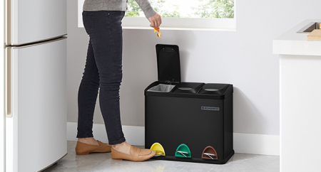 Cos de gunoi din otel cu 3 compartimente colectare selectiva, cu galeti interioare, 3x8litri, negru mat [7]