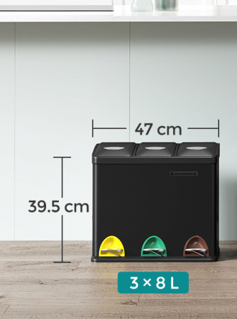 Cos de gunoi din otel cu 3 compartimente colectare selectiva, cu galeti interioare, 3x8litri, negru mat [8]