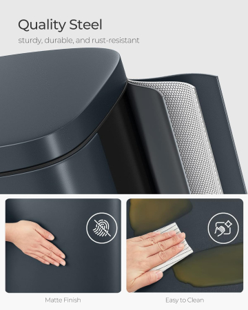 Cos de gunoi din otel cu pedala, galeata interioara plastic, capac inchidere lenta, 30L, 35x30x63cm, gri inchis [3]