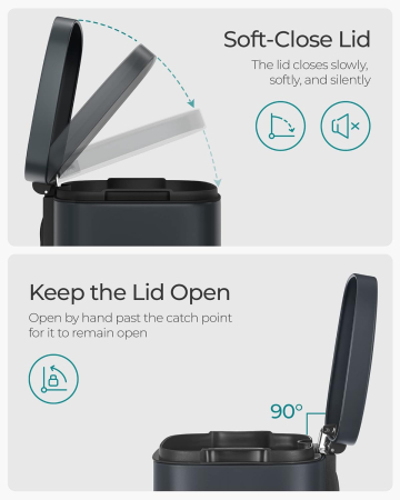 Cos de gunoi din otel cu pedala, galeata interioara plastic, capac inchidere lenta, 30L, 35x30x63cm, gri inchis [2]