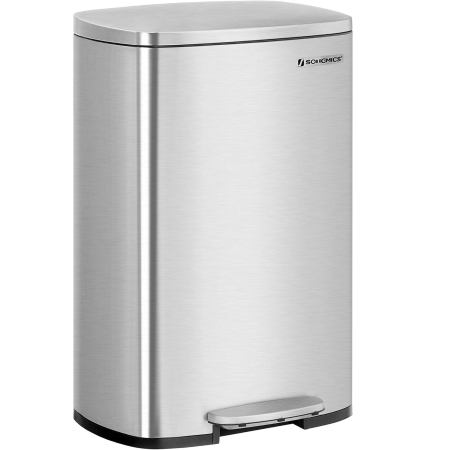 Accesorii pentru bucatarie - Cos de gunoi din otel, cu pedala si soft-close, galeata interioara, 50 litri, argintiu