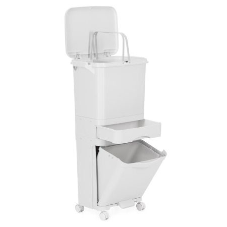 Cos de gunoi pentru colectare selectiva cu 3 compartimente, pe roti, 42 L, alb [11]