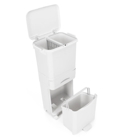 Cos de gunoi pentru colectare selectiva cu 3 compartimente, pe roti, 42 L, alb [12]