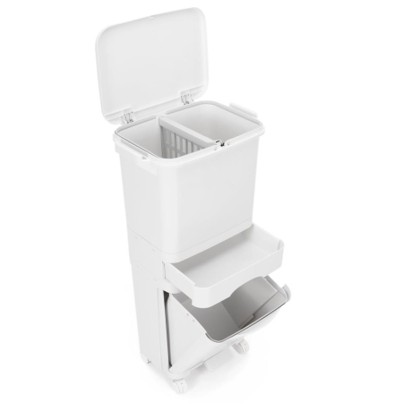 Cos de gunoi pentru colectare selectiva cu 3 compartimente, pe roti, 42 L, alb [28]