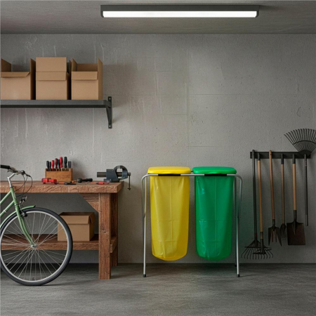 Cos de gunoi selectiv cu 2 compartimente, cadru metalic si capace PP, 68x42x75 cm [19]