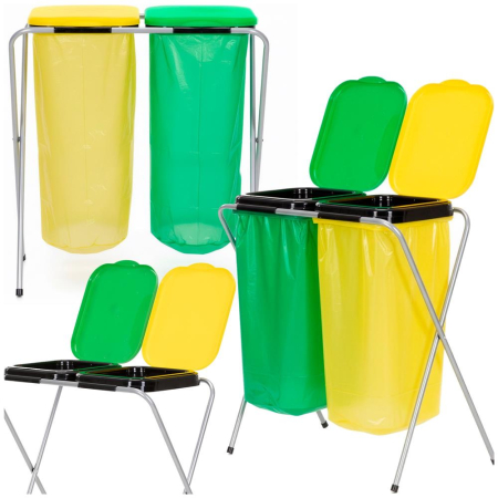 Cos de gunoi selectiv cu 2 compartimente, cadru metalic si capace PP, 68x42x75 cm [1]