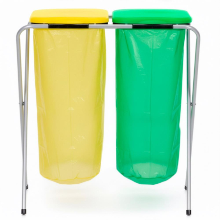 Cos de gunoi selectiv cu 2 compartimente, cadru metalic si capace PP, 68x42x75 cm [7]