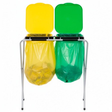 Cos de gunoi selectiv cu 2 compartimente, cadru metalic si capace PP, 68x42x75 cm [16]