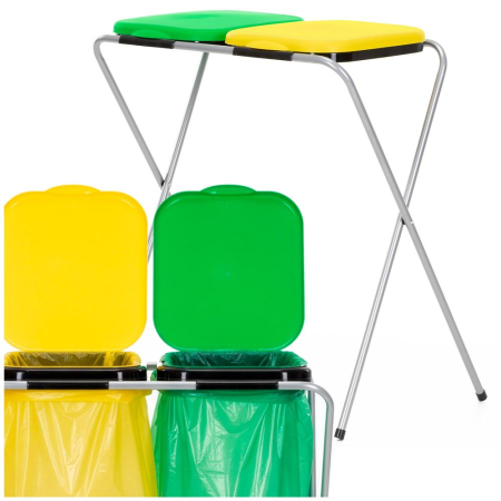 Cos de gunoi selectiv cu 2 compartimente, cadru metalic si capace PP, 68x42x75 cm [3]