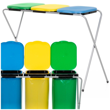 Cos de gunoi selectiv cu 3 compartimente, cadru metalic si capace PP, 98x42x74 cm [3]