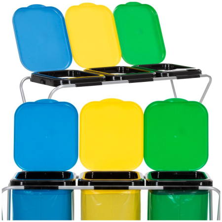 Cos de gunoi selectiv cu 3 compartimente, cadru metalic si capace PP, 98x42x74 cm [2]