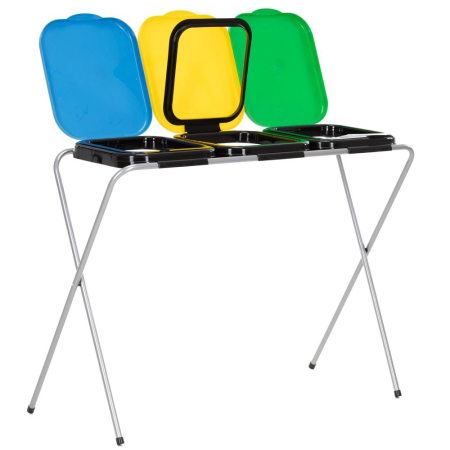 Cos de gunoi selectiv cu 3 compartimente, cadru metalic si capace PP, 98x42x74 cm [20]
