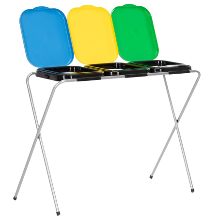 Bucatarie - Cos de gunoi selectiv cu 3 compartimente, cadru metalic si capace PP, 98x42x74 cm