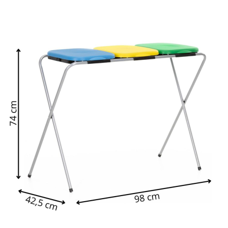 Cos de gunoi selectiv cu 3 compartimente, cadru metalic si capace PP, 98x42x74 cm [22]