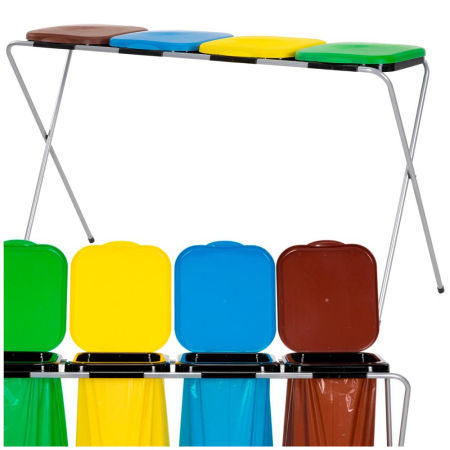Cos de gunoi selectiv cu 4 compartimente, cadru metalic si capace PP, 128x42x74 cm [3]