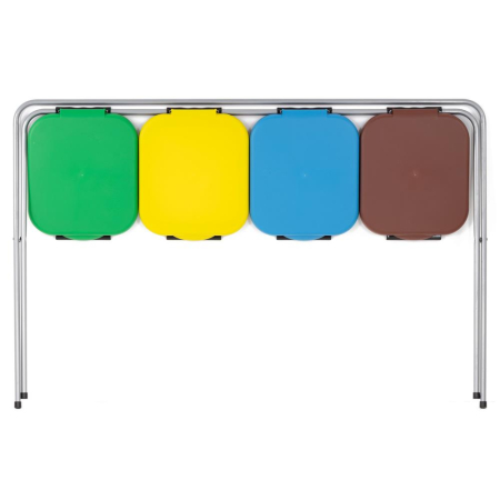 Cos de gunoi selectiv cu 4 compartimente, cadru metalic si capace PP, 128x42x74 cm [23]