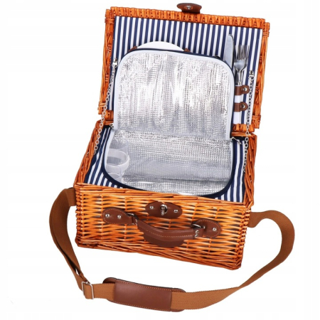 Cos de picnic echipat pentru 2 persoane Deluxe, din rachita, cu vesela si tacamuri, frigorific [3]