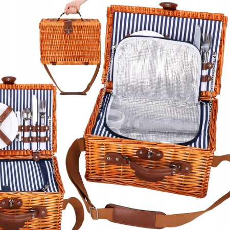 Cos de picnic echipat pentru 2 persoane Deluxe, din rachita, cu vesela si tacamuri, frigorific [2]
