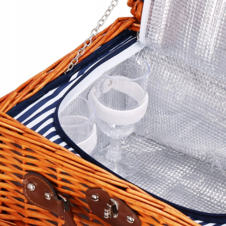 Cos de picnic echipat pentru 2 persoane Deluxe, din rachita, cu vesela si tacamuri, frigorific [4]