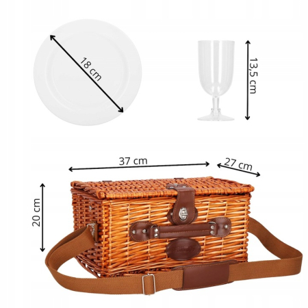 Cos de picnic echipat pentru 2 persoane Deluxe, din rachita, cu vesela si tacamuri, frigorific [1]