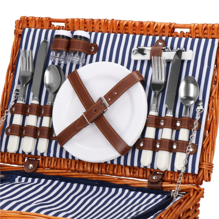 Cos de picnic echipat pentru 4 persoane Deluxe, din rachita, cu vesela si tacamuri, frigorific [19]