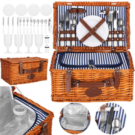 Cos de picnic echipat pentru 4 persoane Deluxe, din rachita, cu vesela si tacamuri, frigorific [1]