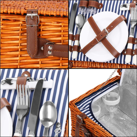 Cos de picnic echipat pentru 4 persoane Deluxe, din rachita, cu vesela si tacamuri, frigorific [5]