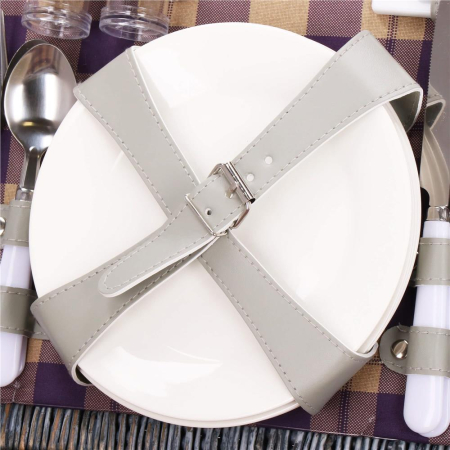 Cos de picnic echipat pentru 4 persoane Deluxe, din rachita, cu vesela si tacamuri, izolat termic, gri [15]