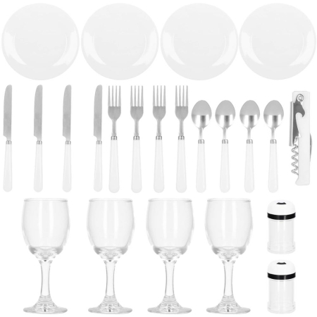 Cos de picnic echipat pentru 4 persoane Deluxe, din rachita, cu vesela si tacamuri, izolat termic, gri [12]