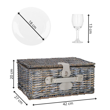 Cos de picnic echipat pentru 4 persoane Deluxe, din rachita, cu vesela si tacamuri, izolat termic, gri [22]