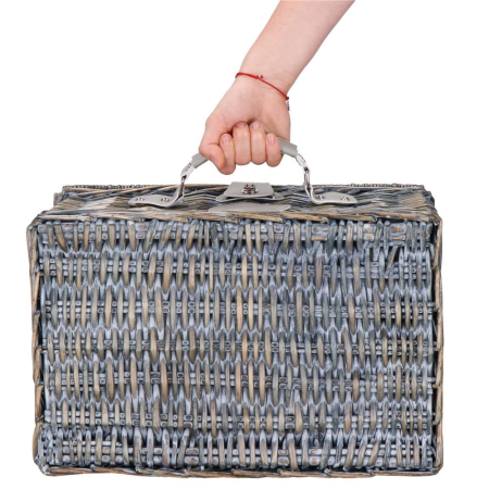 Cos de picnic echipat pentru 4 persoane Deluxe, din rachita, cu vesela si tacamuri, izolat termic, gri [21]