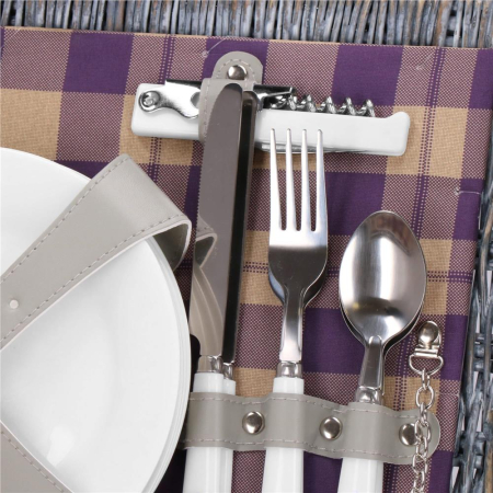 Cos de picnic echipat pentru 4 persoane Deluxe, din rachita, cu vesela si tacamuri, izolat termic, gri [16]