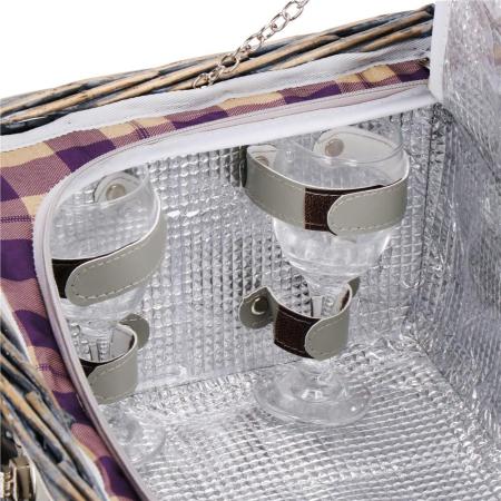 Cos de picnic echipat pentru 4 persoane Deluxe, din rachita, cu vesela si tacamuri, izolat termic, gri [13]