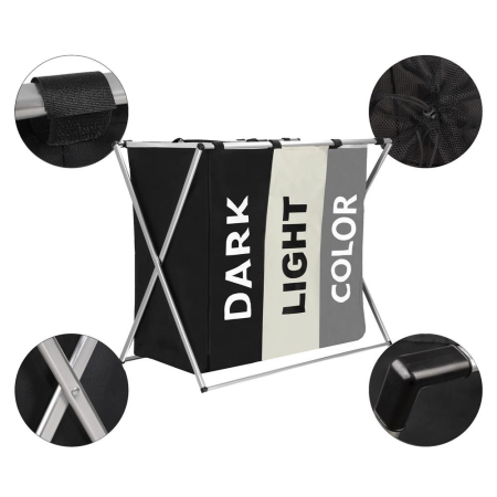 Cos de rufe cu 3 compartimente, cadru aluminiu, 60x40x68cm, 146 litri [14]