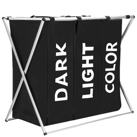 Baie - Cos de rufe cu 3 compartimente, cadru aluminiu, 68x40x60cm, 146 litri, negru