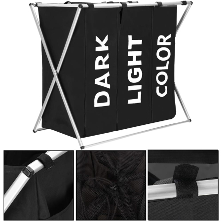 Cos de rufe cu 3 compartimente, cadru aluminiu, 68x40x60cm, 146 litri, negru [1]