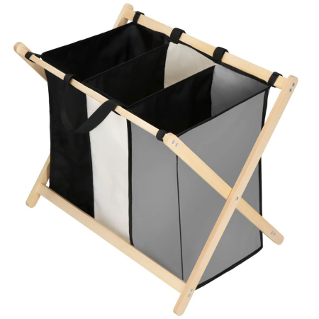 Cos de rufe cu 3 compartimente, cadru din lemn, 67x43x55 cm, 105 litri [5]